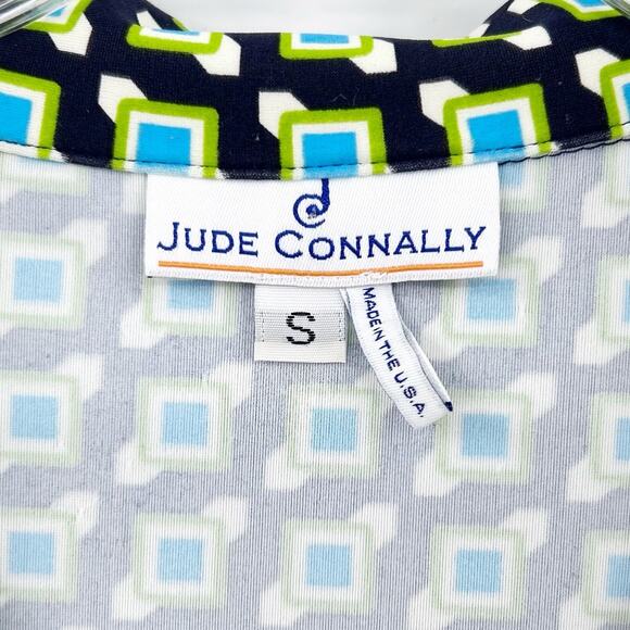 Jude Connally Michelle Geometric Blue Green Casual V Neck Dress Women’s Sz S - Picture 6 of 11